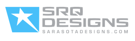 SRQ Designs logo with blue star icon and gray text, “Creative Graphics & Printing” tagline