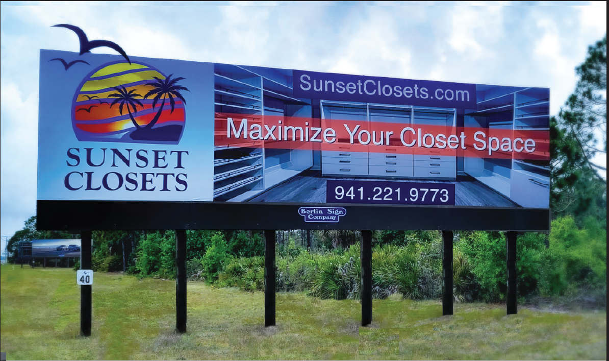A billboard for sunset closets that says maximize your closet space