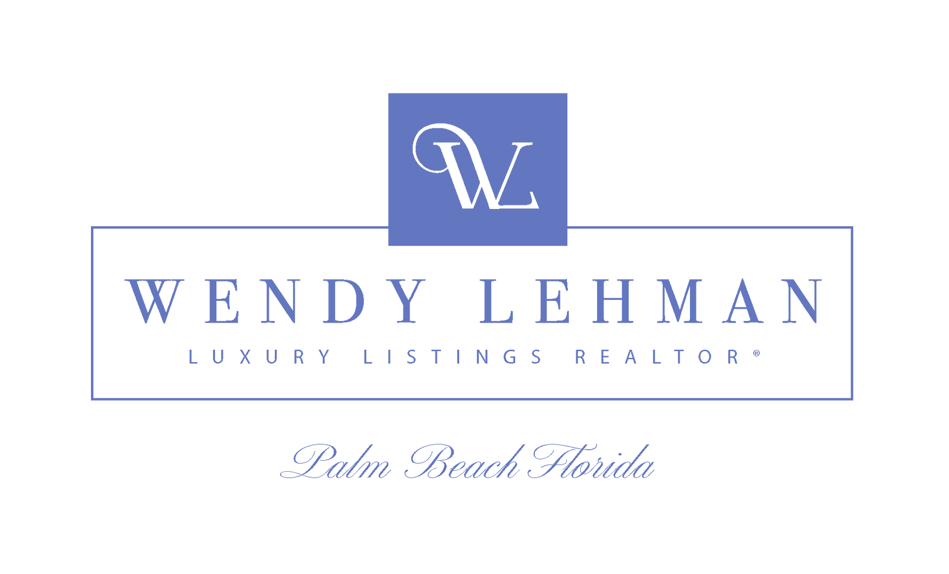 Blue and white Wendy Lehman luxury real estate logo with Palm Beach Florida tagline