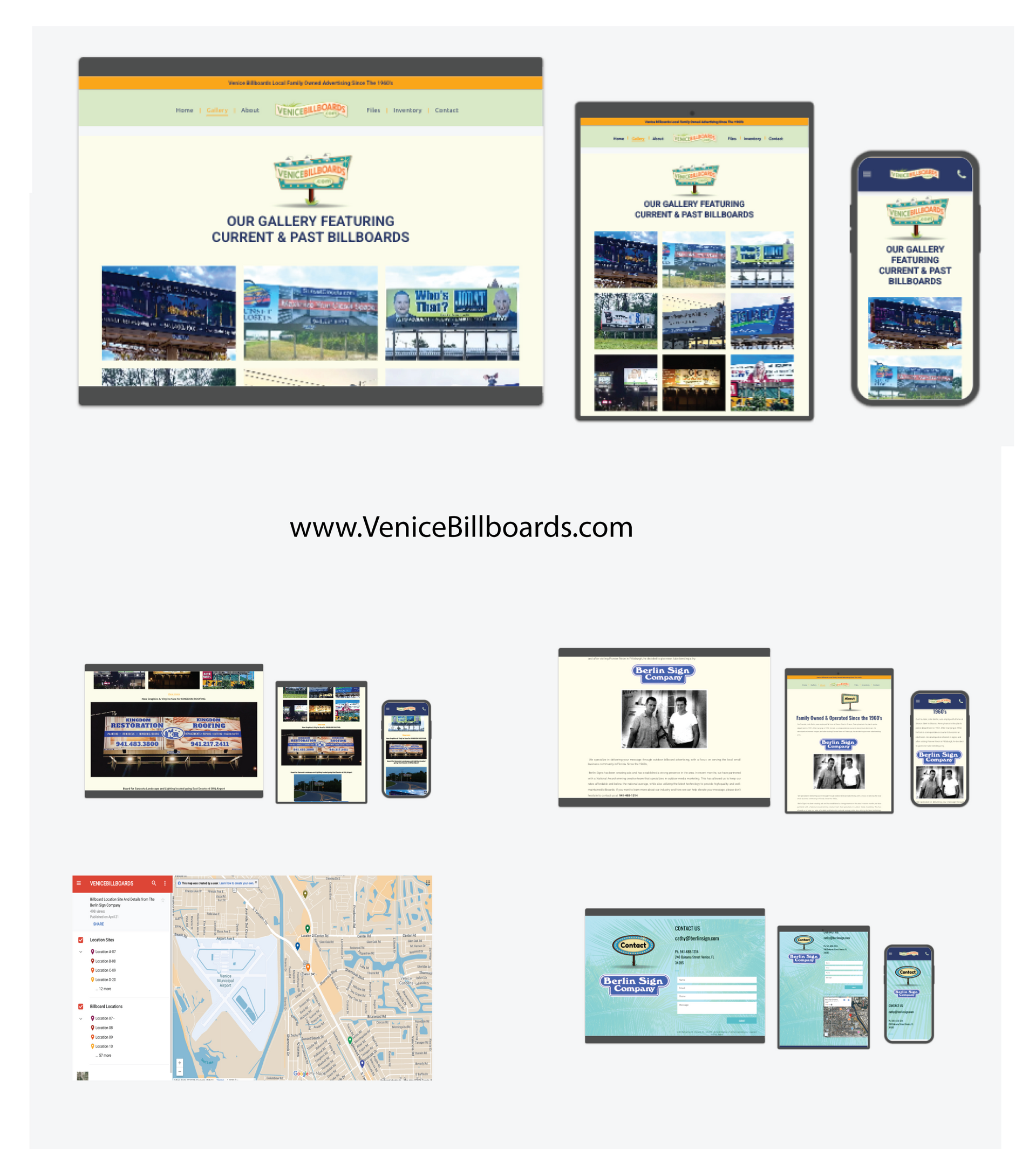 DrKB website mockup on desktop, phone, and tablet with blue header and abstract burst artwork