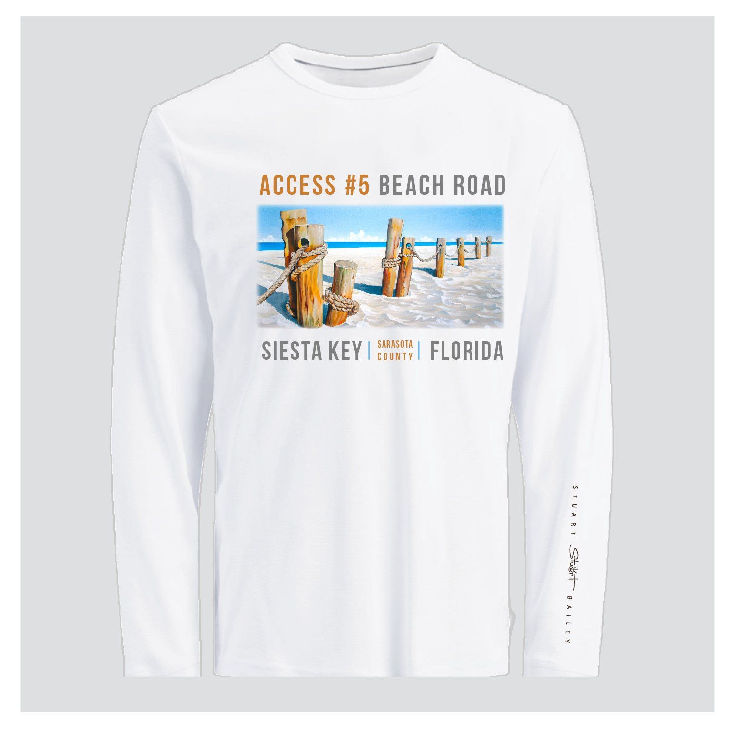 T Shirt with a painting by Stuart Bailey titled above Access #5 Beach Road Siesta Key Florida