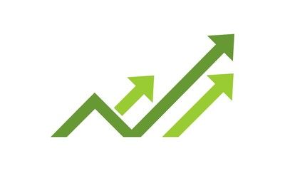 A green arrow pointing upwards on a white background.