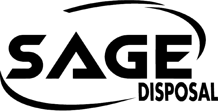 Sage Disposal logo with black text and arched lines.