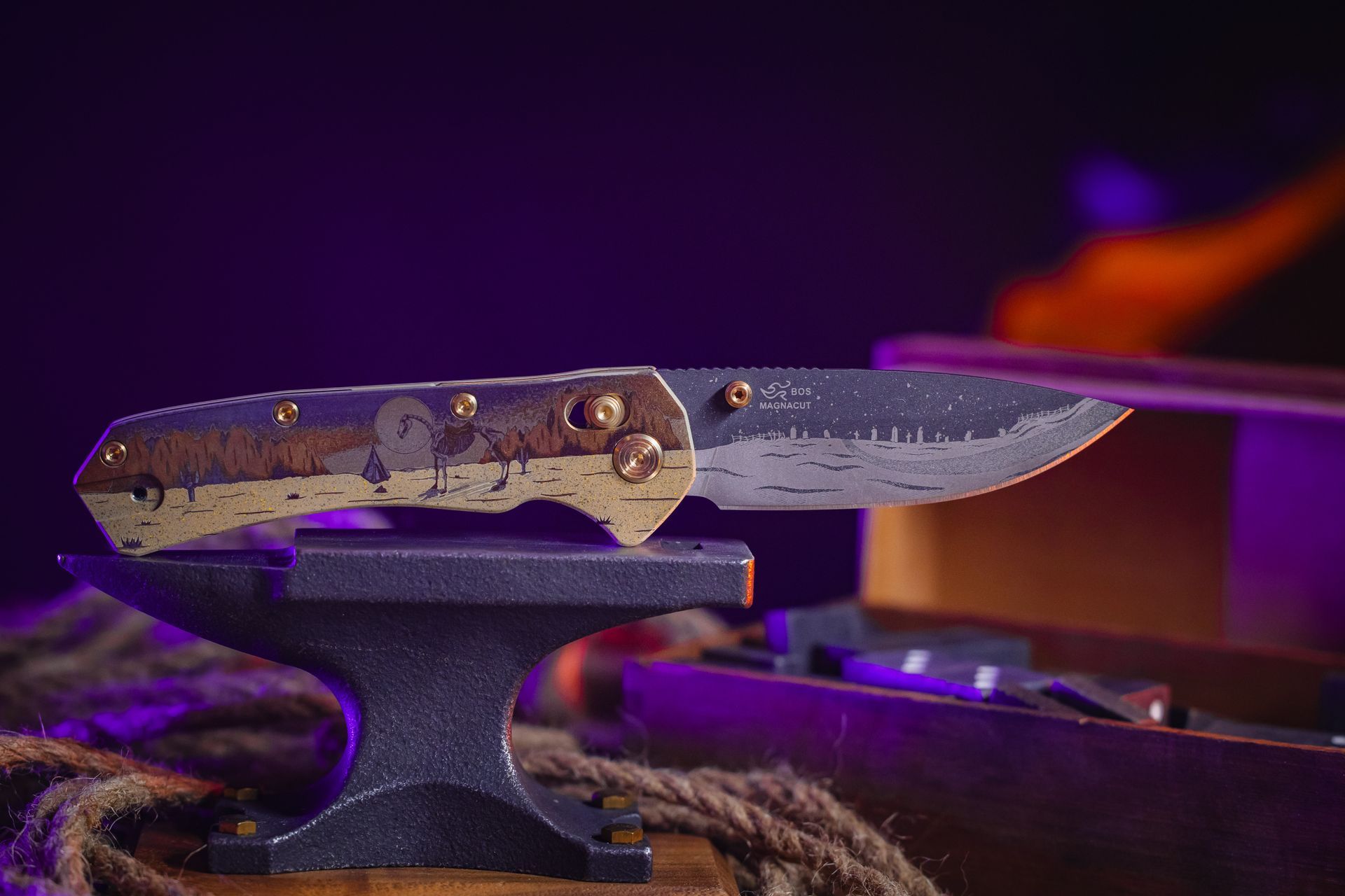 Open and closed composite image of the Northern Knives x Colorful Filth Benchmade Bugout
