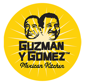 Guzman y Gomez Mexican Kitchen logo on a yellow circle with two stylized faces and black text