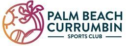 Palm Beach Currumbin Sports Club logo with maroon palm tree and teal text on white background
