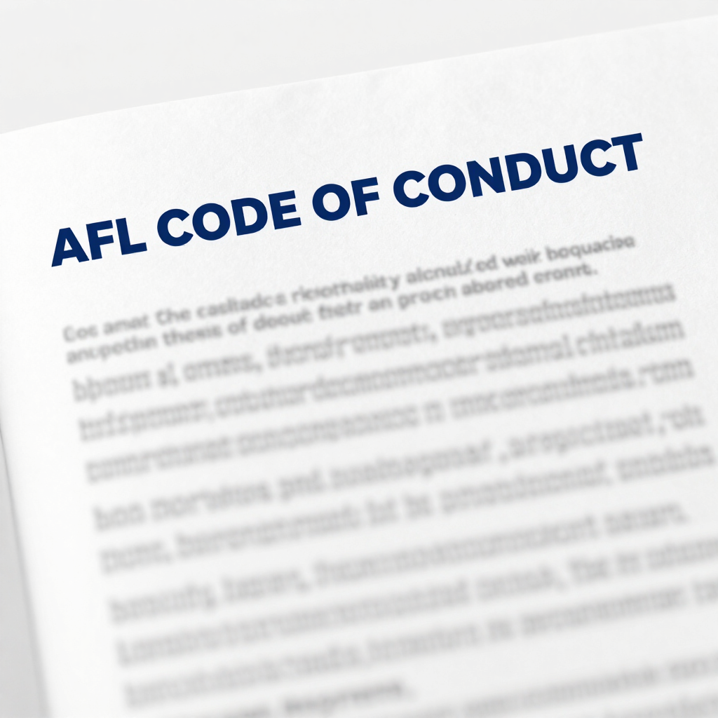 AFL Code of Conduct document page with bold blue title on a white background.
