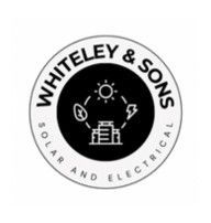 Whiteley & Sons circular logo with solar and electrical icons in black and white