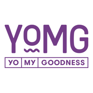 Purple YOMG logo with “YO MY GOODNESS” tagline in boxed text below