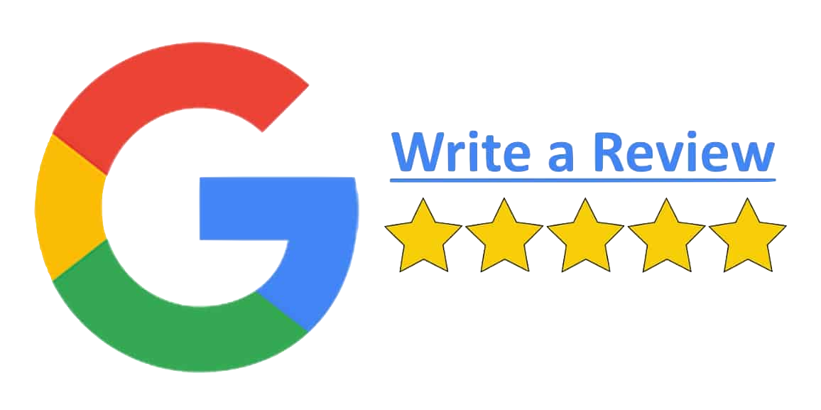 A google logo with five stars and the words `` write a review ''