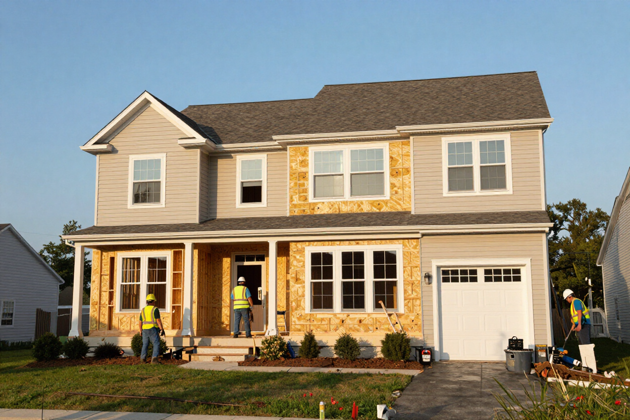 New home construction exterior work in progress at a residential property in Paterson, NJ