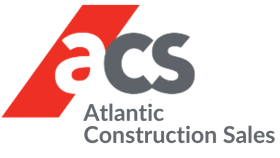 the logo for acs atlantic construction solutions is a red and black logo on a white background .