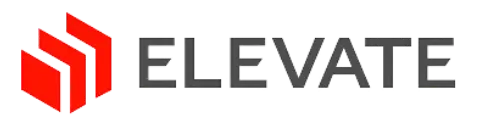 A logo for a company called elevate with a red triangle on a white background.