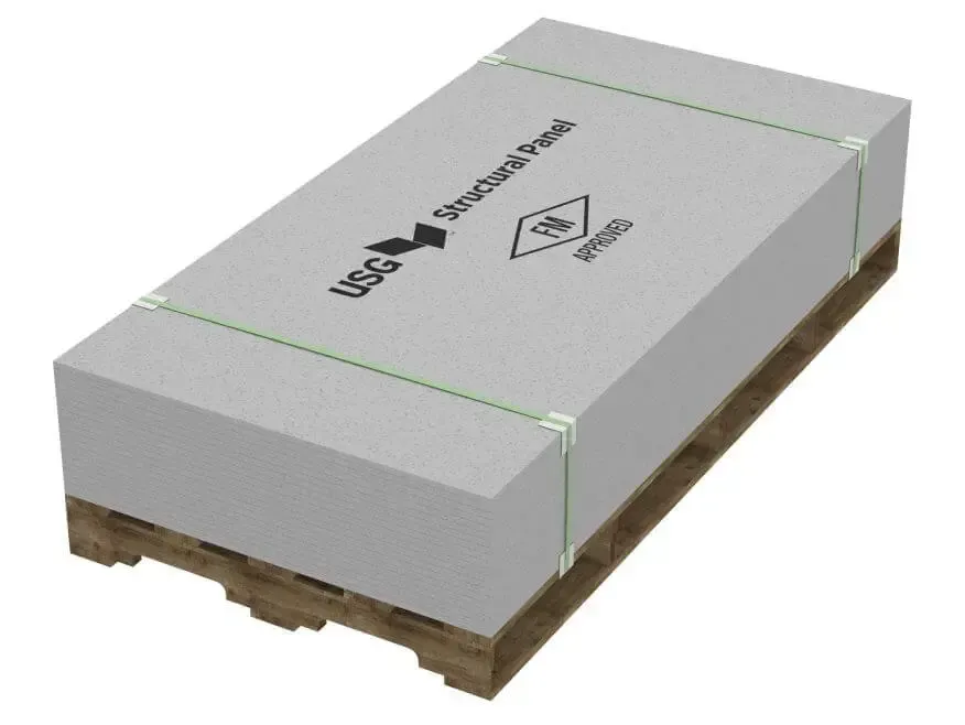 A stack of usg structural panels on a wooden pallet