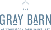 The Gray Barn logo at Woodstock Farm Sanctuary in gray and blue