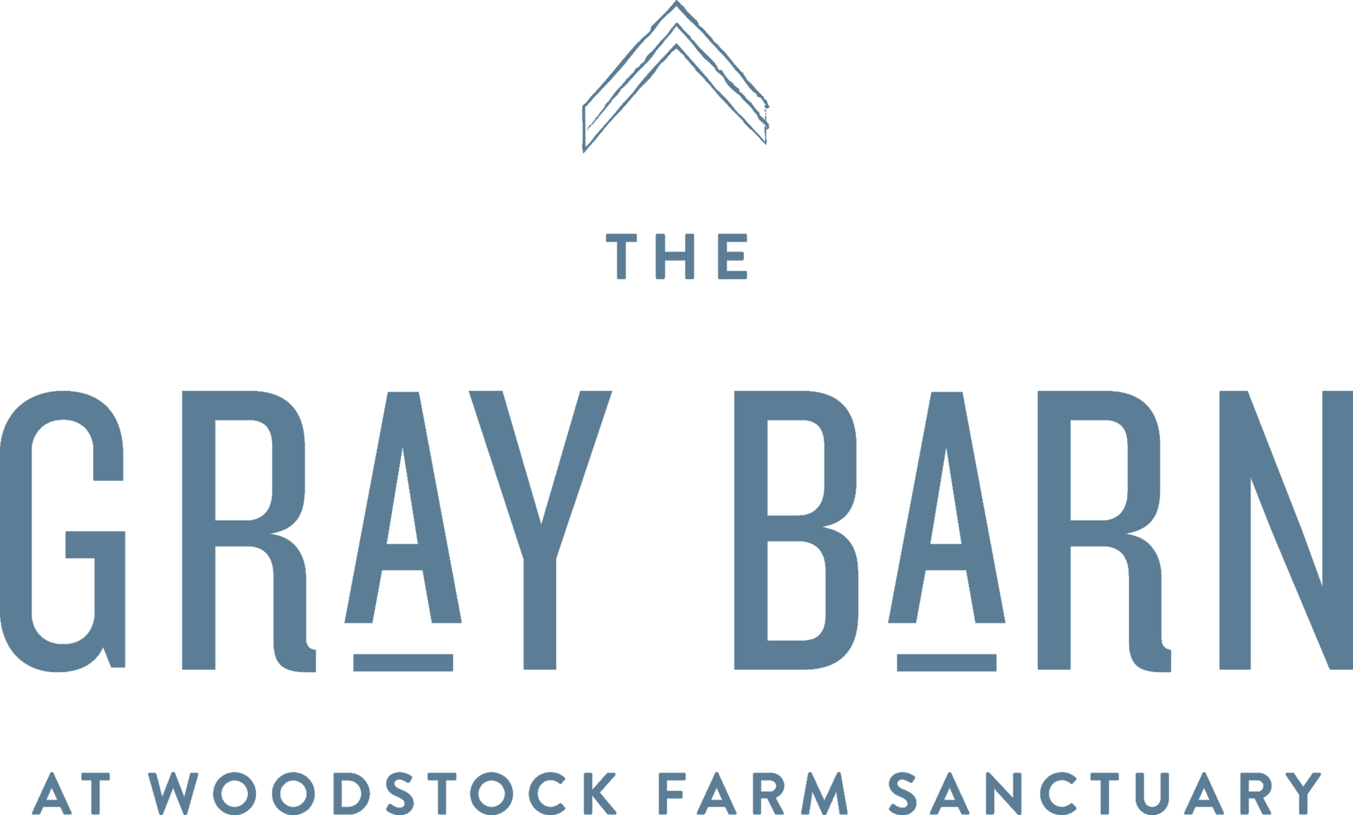 The Gray Barn logo at Woodstock Farm Sanctuary in gray and blue