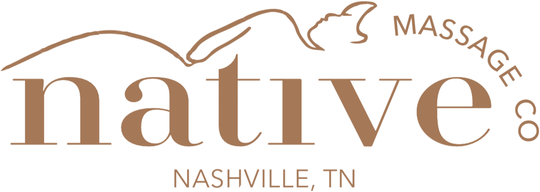 Native Massage Company logo with reclining figure outline and Nashville, TN text.