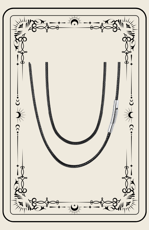 Two necklaces on a cream background, displayed on a decorative card.
