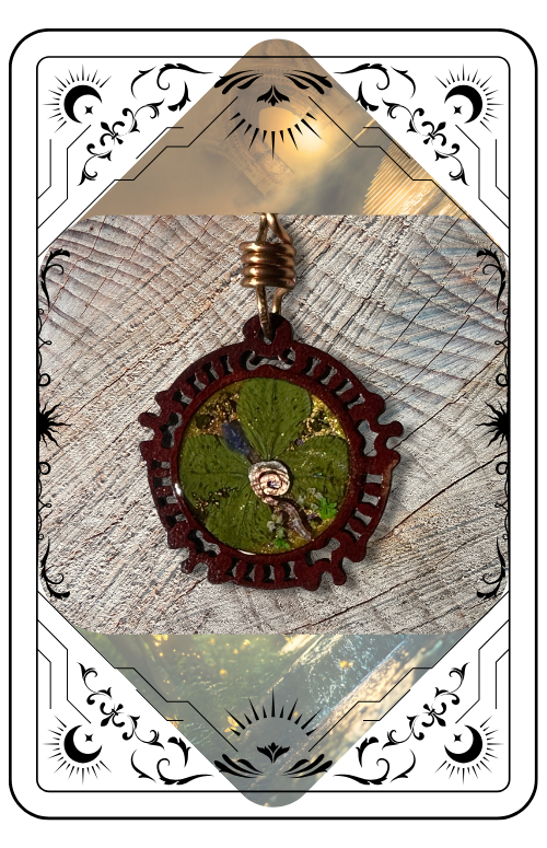 Real 4 Leaf Clover in Wooden Pendant