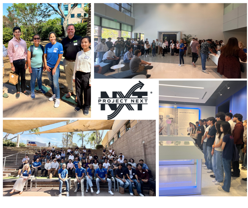 Project NXT event: Students, mentors, and logo in multiple settings.