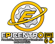 Epicentro logo with yellow gear and ring, plus slogan “Precisión, Innovación, Confianza a su servicio”