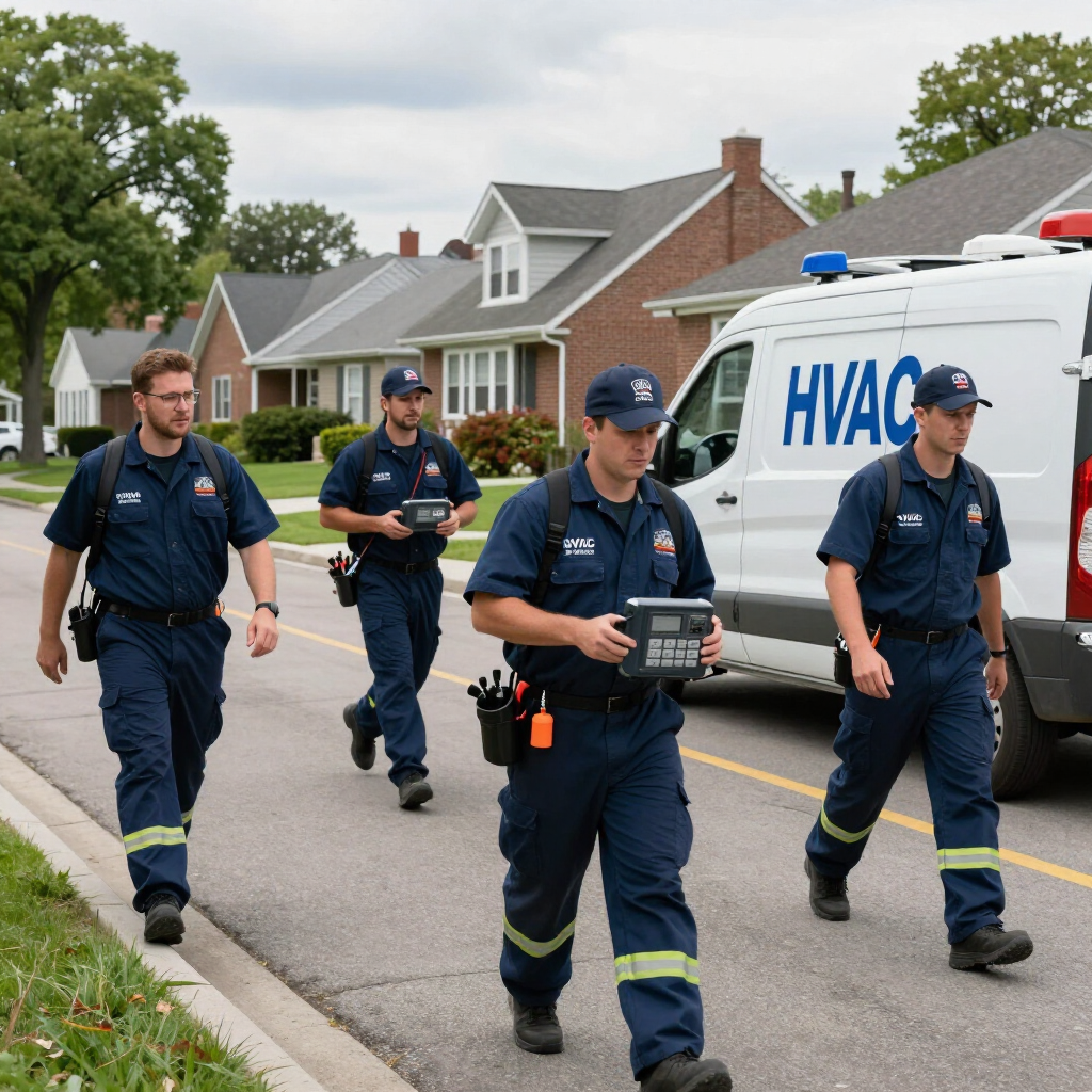 HVAC technicians responding to an emergency in Livonia, MI — rapid response team