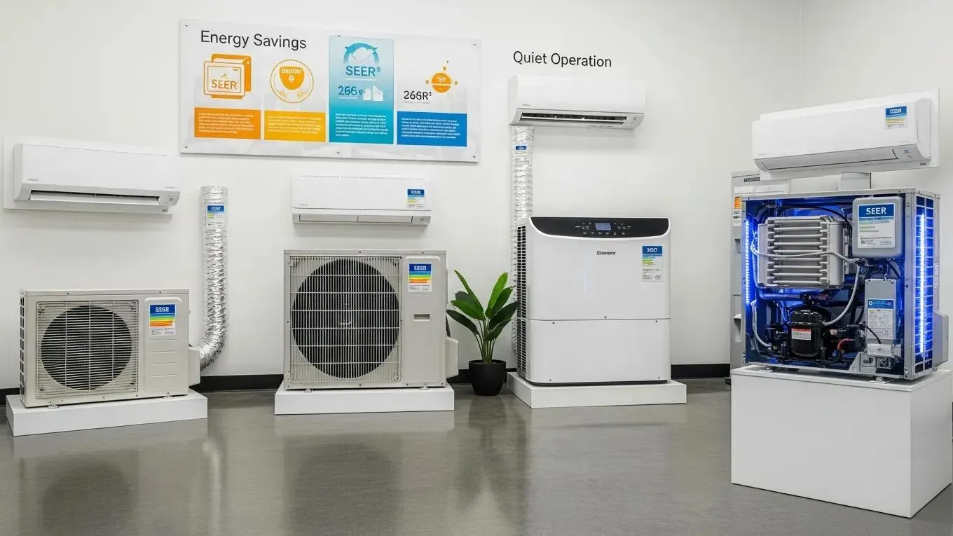 Display of energy-efficient air conditioning units suitable for residential use