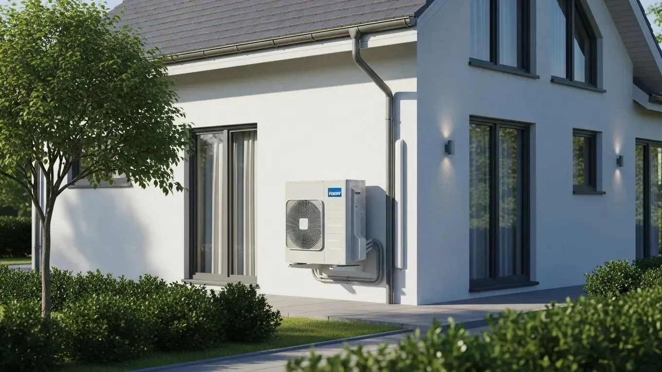 Modern energy‑efficient air conditioning system recently installed in a home