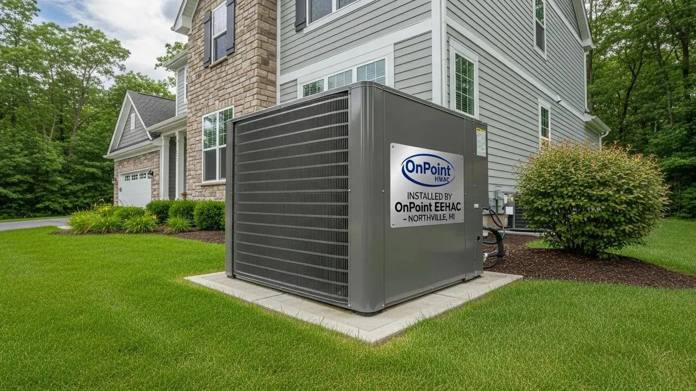 Premium residential air conditioning unit installed in Northville, MI by OnPoint HVAC