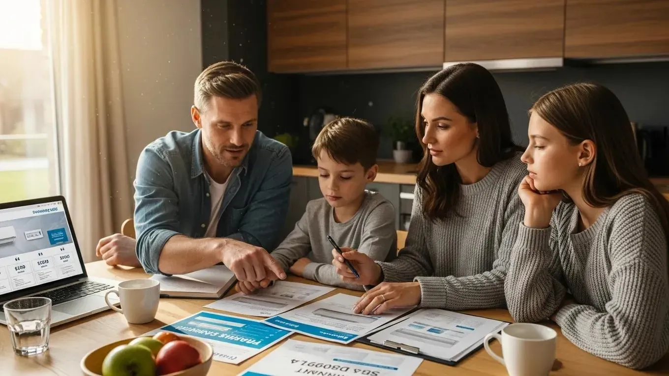 Family reviewing financing options for an air conditioning installation