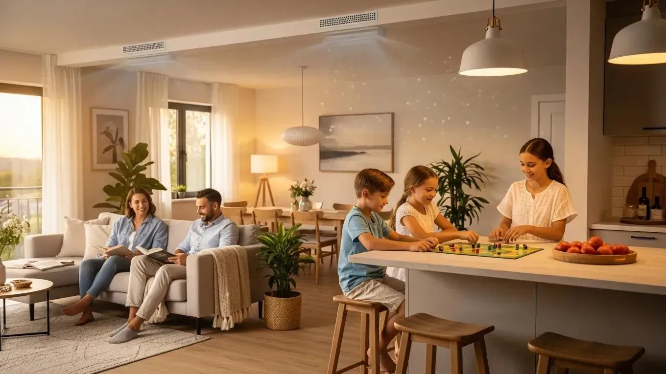 Family enjoying even, energy-efficient cooling throughout their home