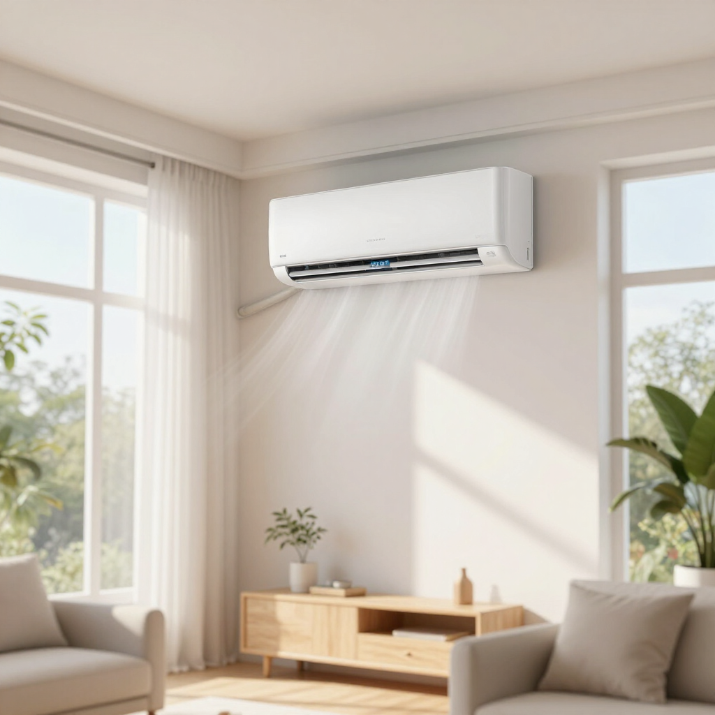 Modern air conditioner in a bright home — reliable comfort and efficiency for homeowners
