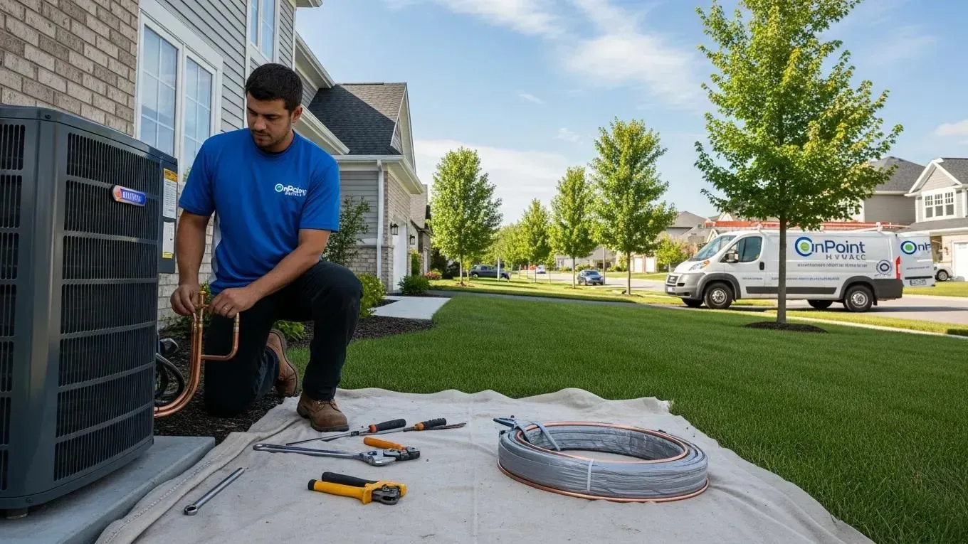 OnPoint HVAC technician performing a professional air conditioning installation in Northville, MI