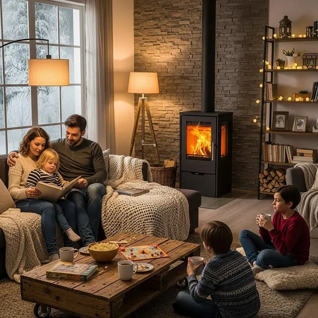 Cozy living room with a modern furnace, highlighting the importance of emergency furnace repair in winter