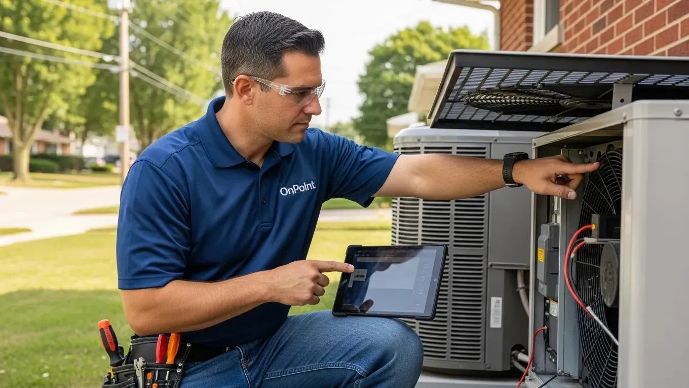 OnPoint licensed mechanical engineer inspecting a residential HVAC system in Metro Detroit