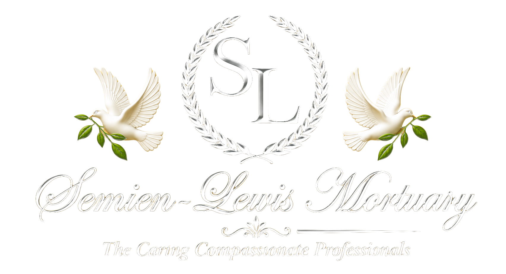 Memorial logo with dove, olive branches, and the initials SL above “Senor Luis Maroquín”
