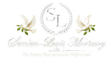 Memorial logo with dove, olive branches, and the initials SL above “Senor Luis Maroquín”