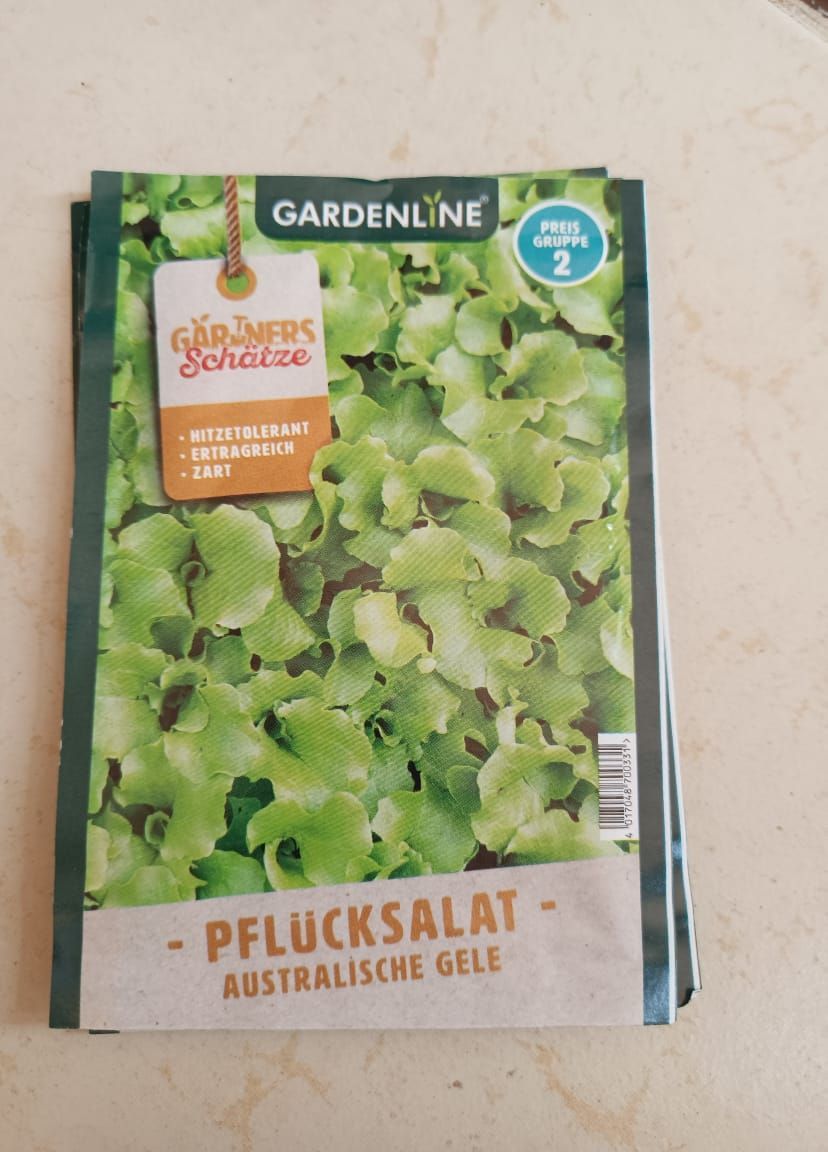 Packung Gartenline Pflücksalat „Australische Gelb“ mit grünem Blattsalatbild