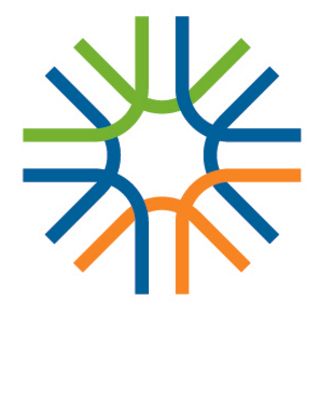 A blue green and orange logo on a white background
