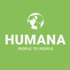 The humana logo is green and white and says `` people to people ''.