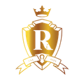 The letter r is on a gold shield with a crown