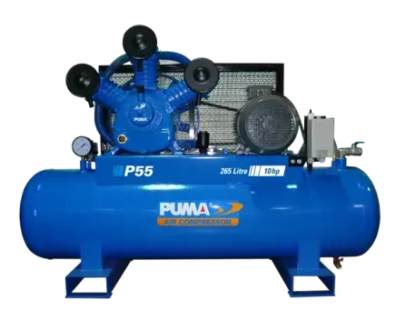 A blue P55 puma air compressor on a white background