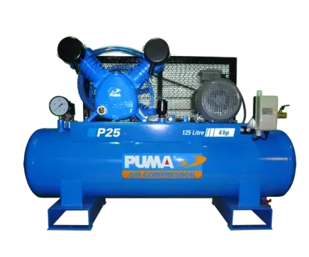 A blue P25 puma air compressor on a white background