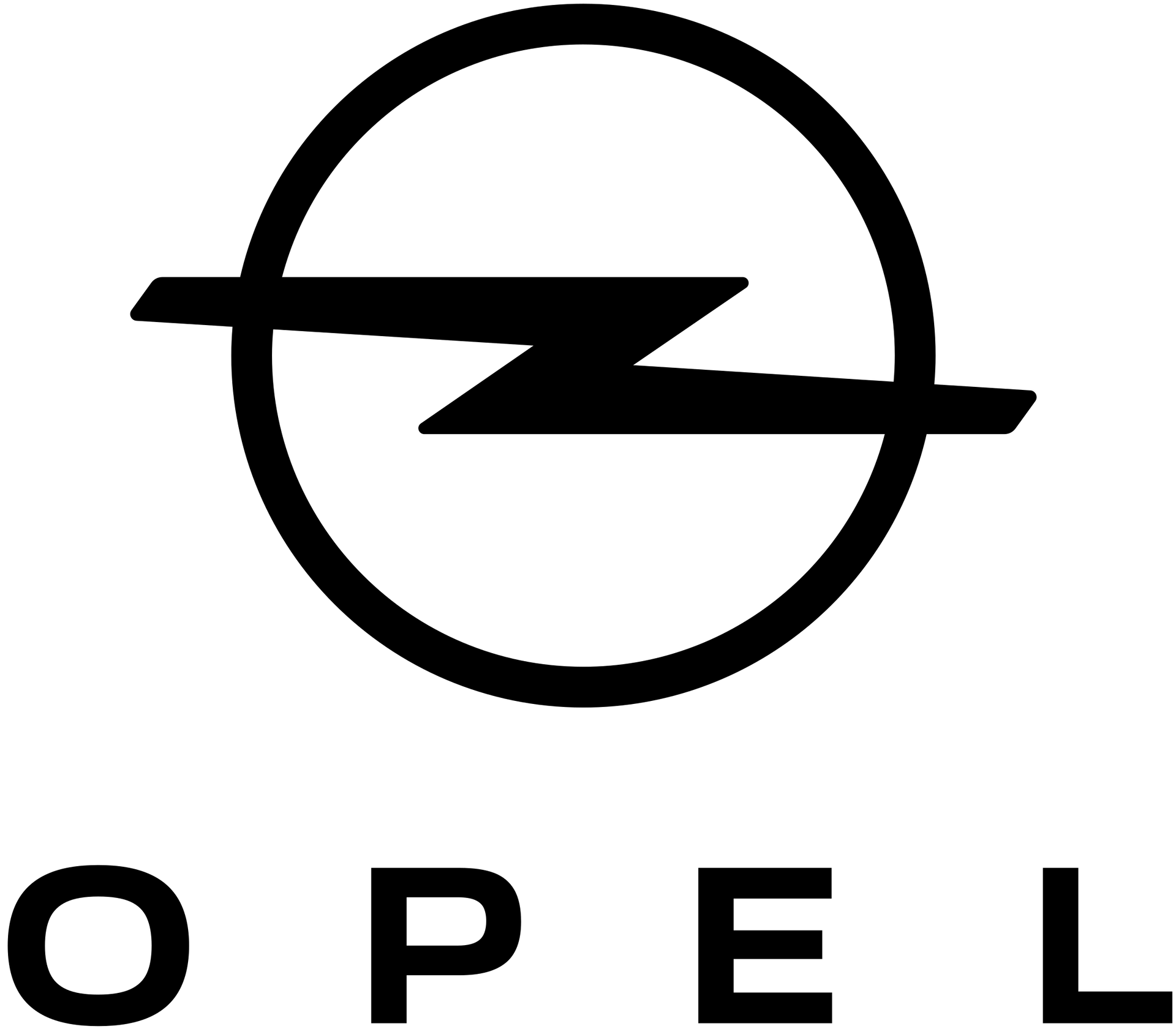 il logo di opel è in bianco e nero e ha un fulmine in un cerchio .