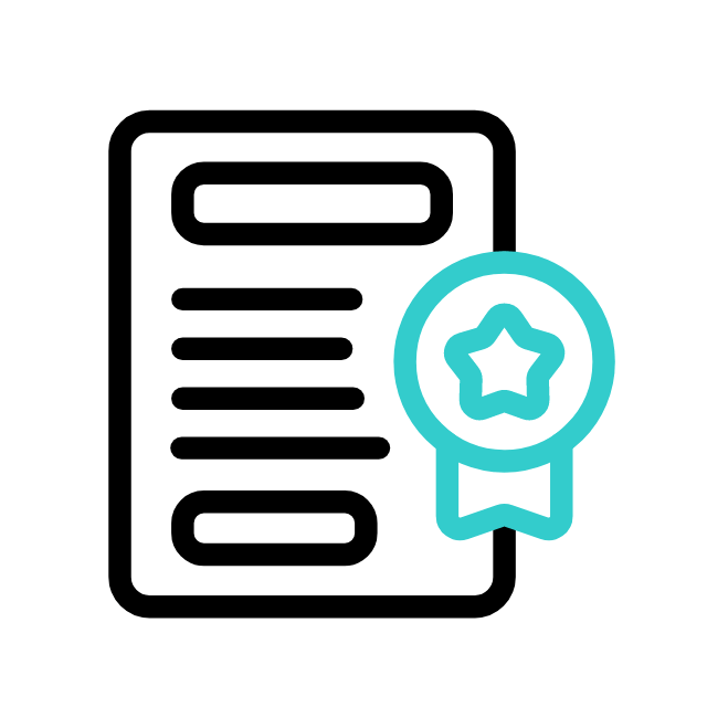 Icono de certificado con cinta de premio color turquesa