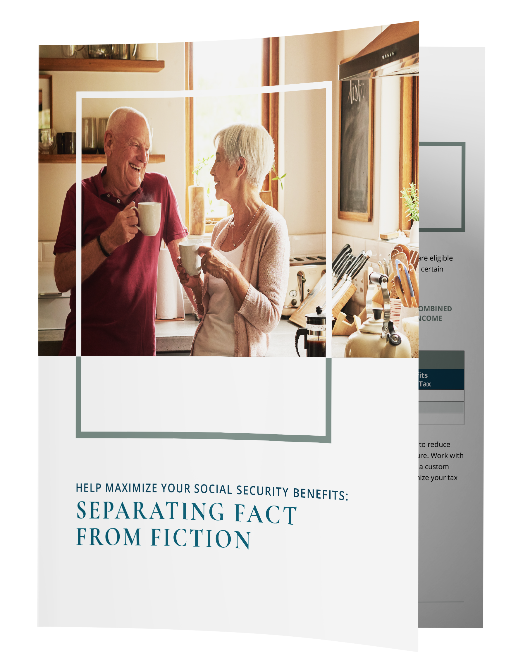 Brochure with photo of a couple in a kitchen, with text: 