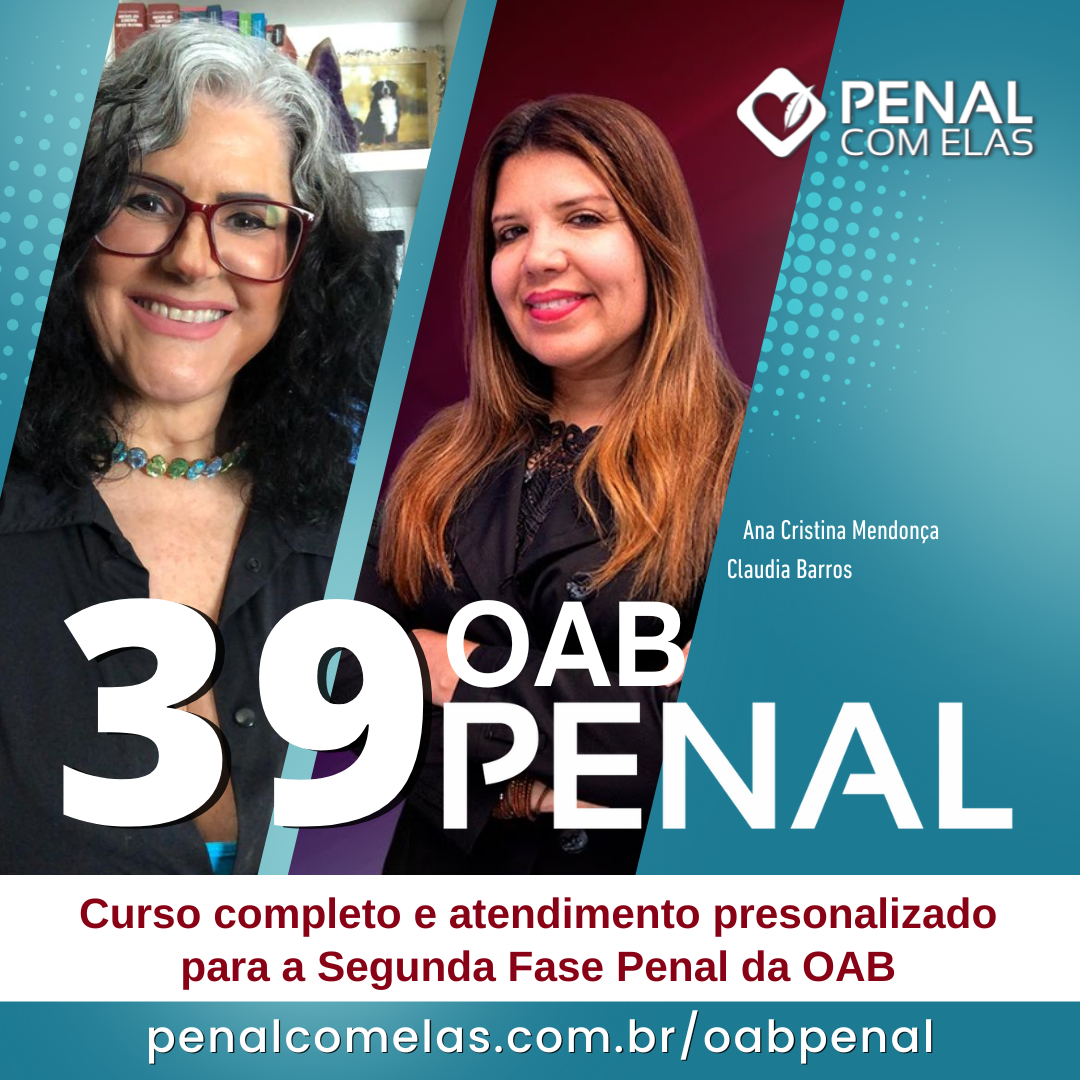Promoção de curso OAB Penal com duas mulheres e texto em destaque “39 OAB Penal” em fundo azul