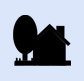 A silhouette of a house with a tree in front of it.