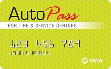 Green AutoPass card for tire & service centers with a serial number and a person's name on it.