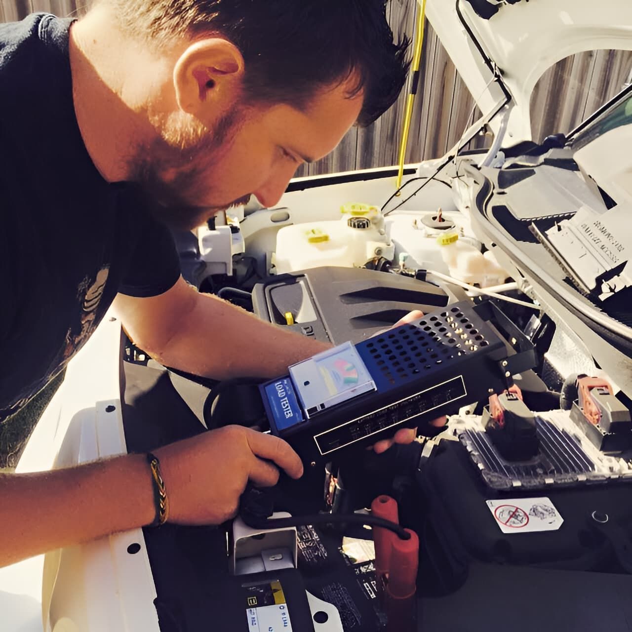 A Man is Working on a Car With the Hood Open — Silver Spanner Mechanics in Branyan, QLD